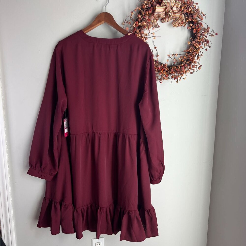 Vince Camuto Women's XXS Solid Long Sleeve Split Neck Tiered Baby Doll Dress - Picture 5 of 11